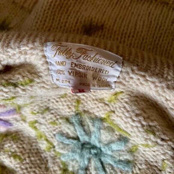 Vintage 60s Pink Blue Yellow & Purple Pastel Daisy Knit Wool Cardigan Size Med - Picture 4 of 4